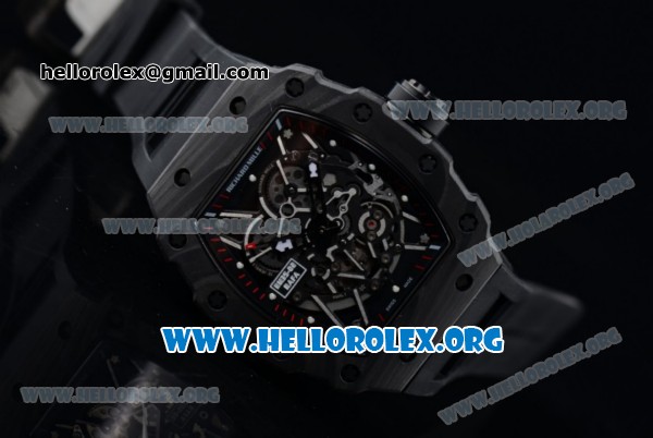 1:1 Richard Mille RM 35-02 RAFAEL NADA Japanese Miyota 9015 Automatic Black PVD Case with Skeleton Dial Black Crown Black Rubber Strap - Click Image to Close